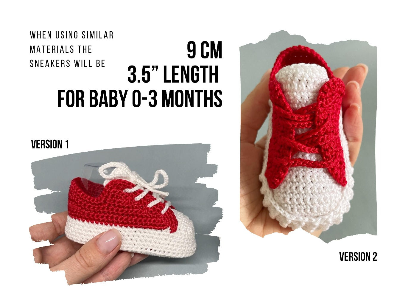 size of crocheted baby sneakers