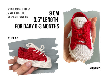 size of crocheted baby sneakers