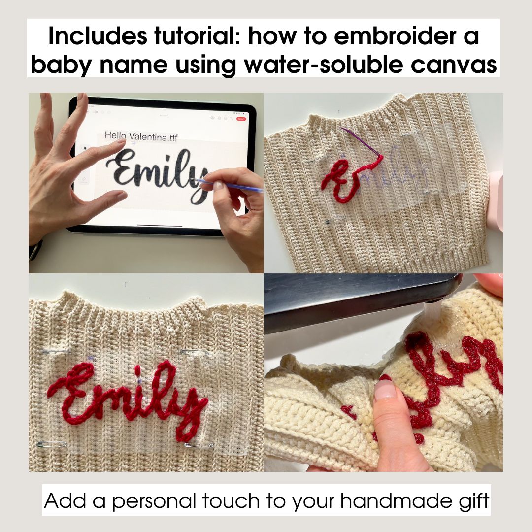 Crochet baby sweater pattern with name tutorial