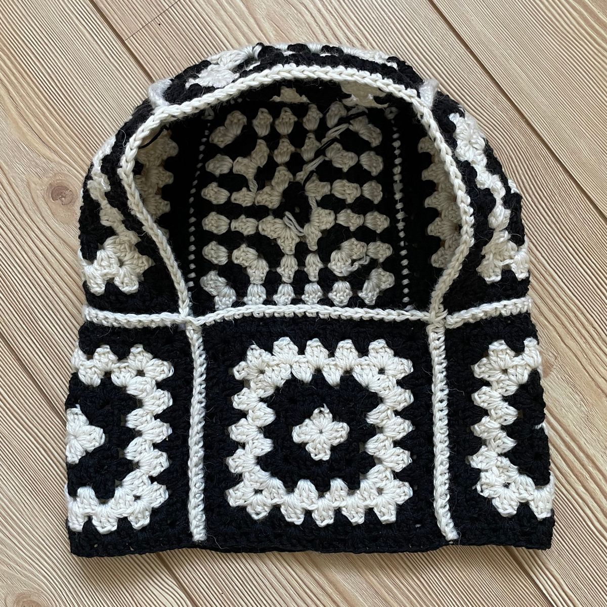 Black-white Granny square balaclava