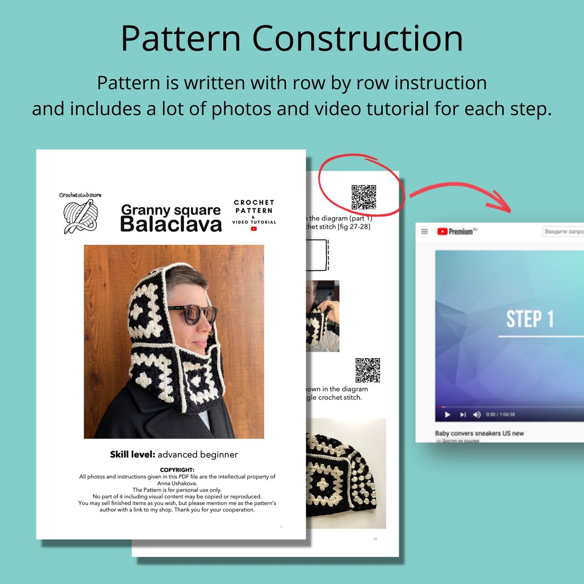 Crochet pattern construction Granny square balaclava