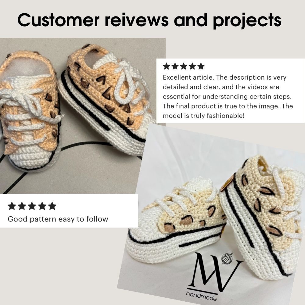Customer review photo – handmade crochet leopard baby sneakers DIY pattern