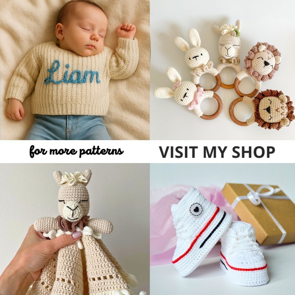 Baby shower crochet patterns bundle – shop preview with handmade baby shoes