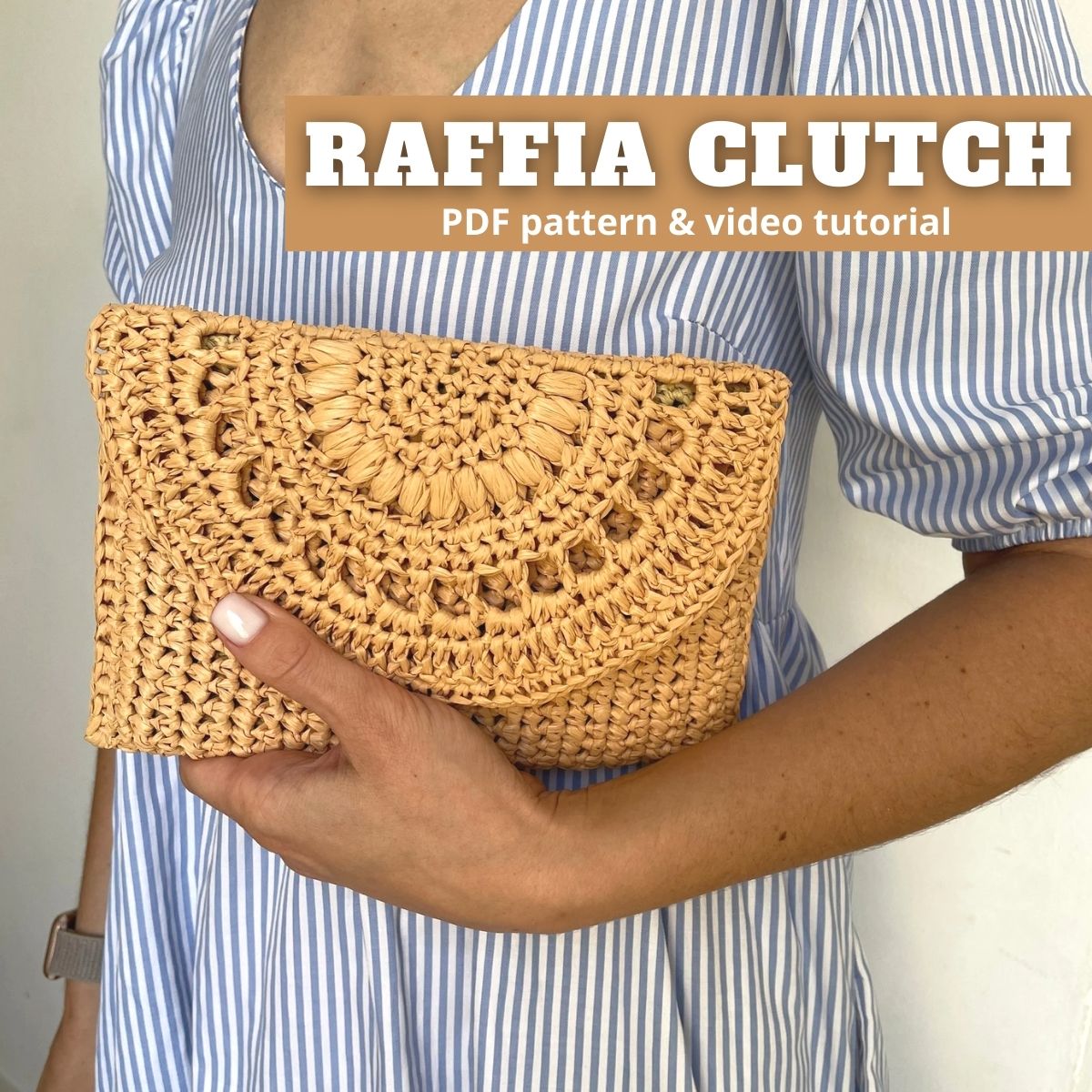 Easy crochet clutch bag pattern, raffia purse
