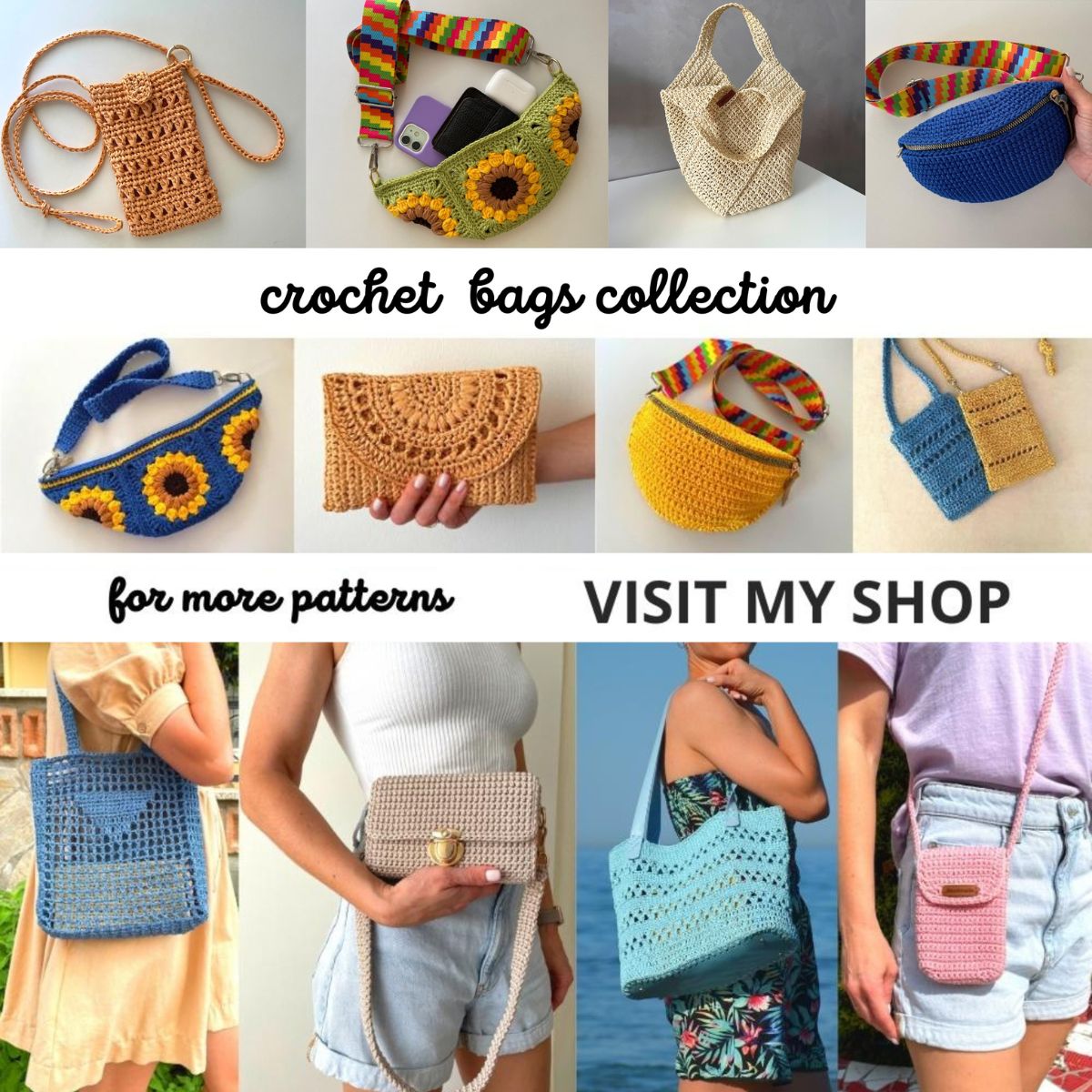 Easy crochet clutch bag pattern, raffia purse