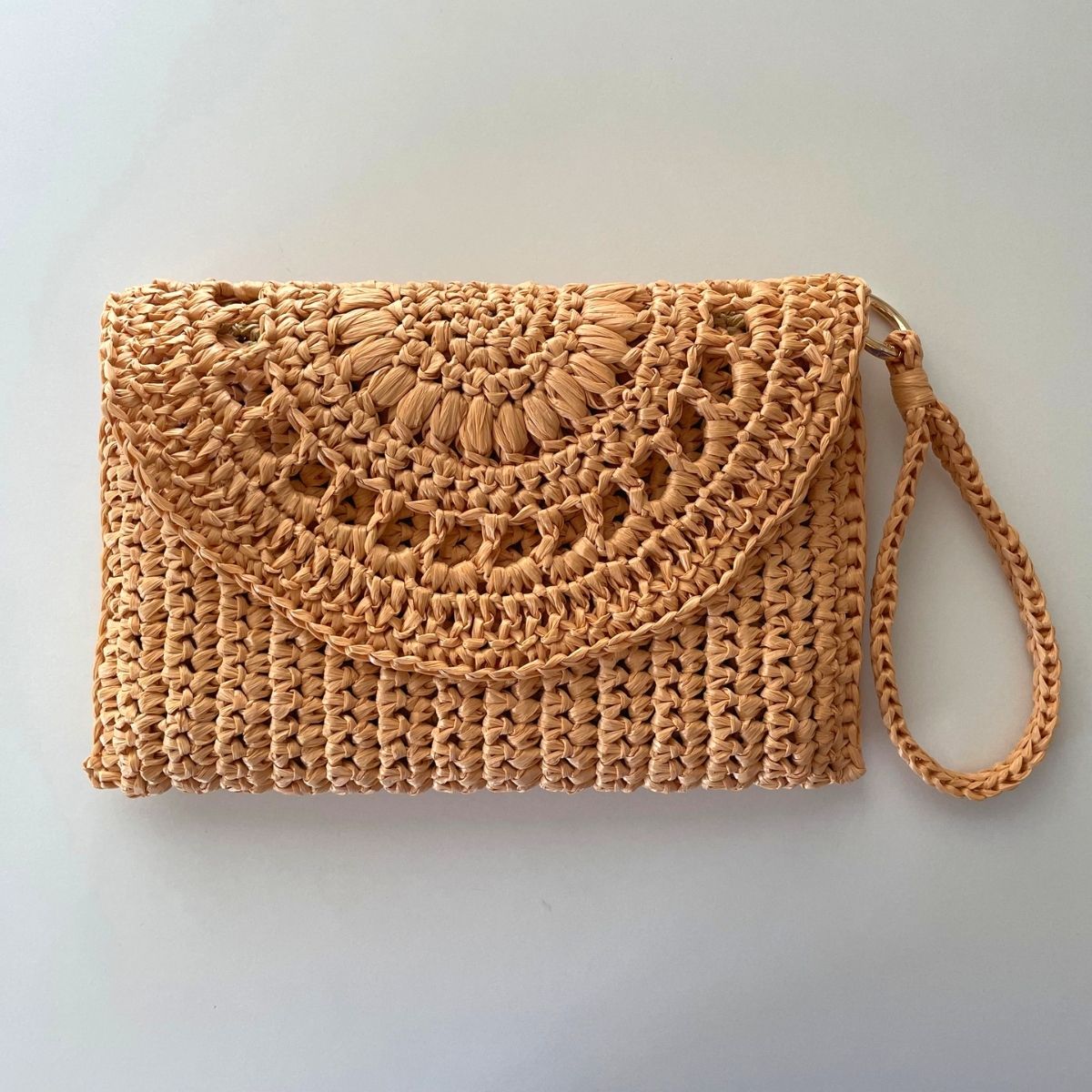Easy crochet clutch bag pattern, raffia purse
