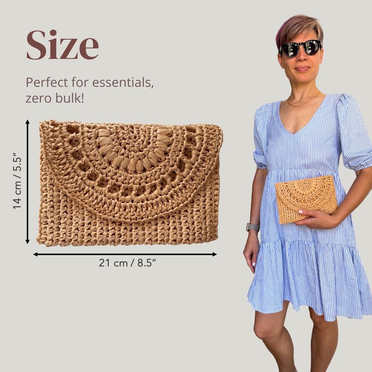 Easy crochet clutch bag pattern, raffia purse