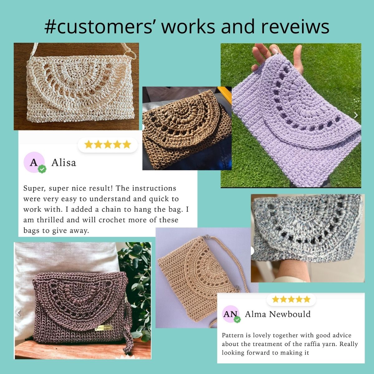 Easy crochet clutch bag pattern, raffia purse