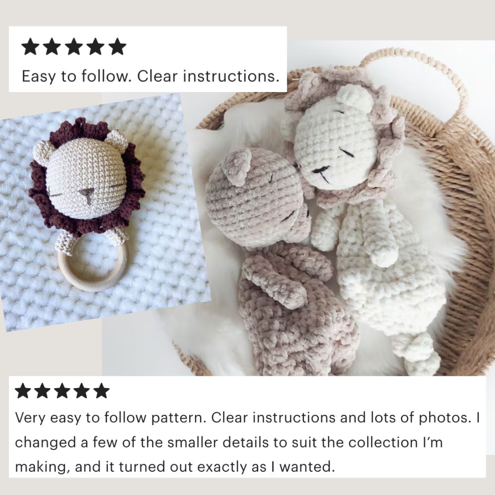 Lion baby rattle crochet pattern