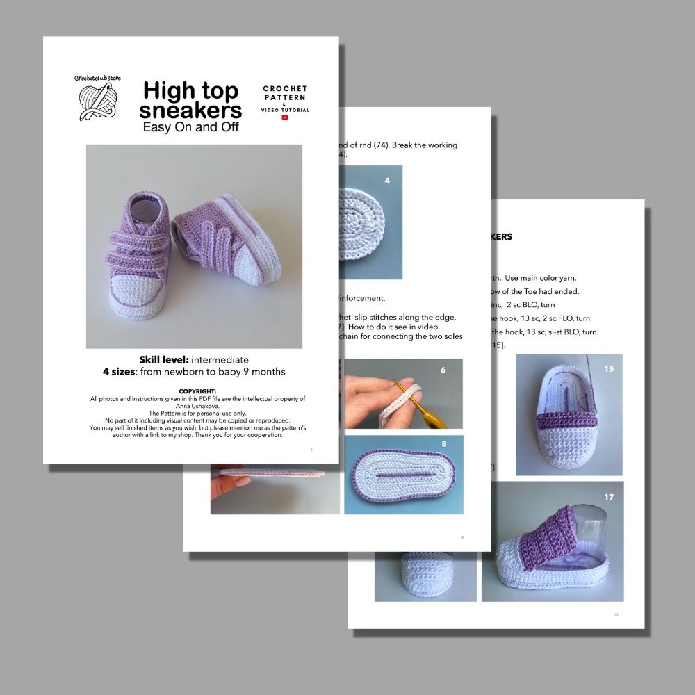 Häkelmuster für hohe Baby-Sneakers, Baby-Klettverschluss-Schuhe