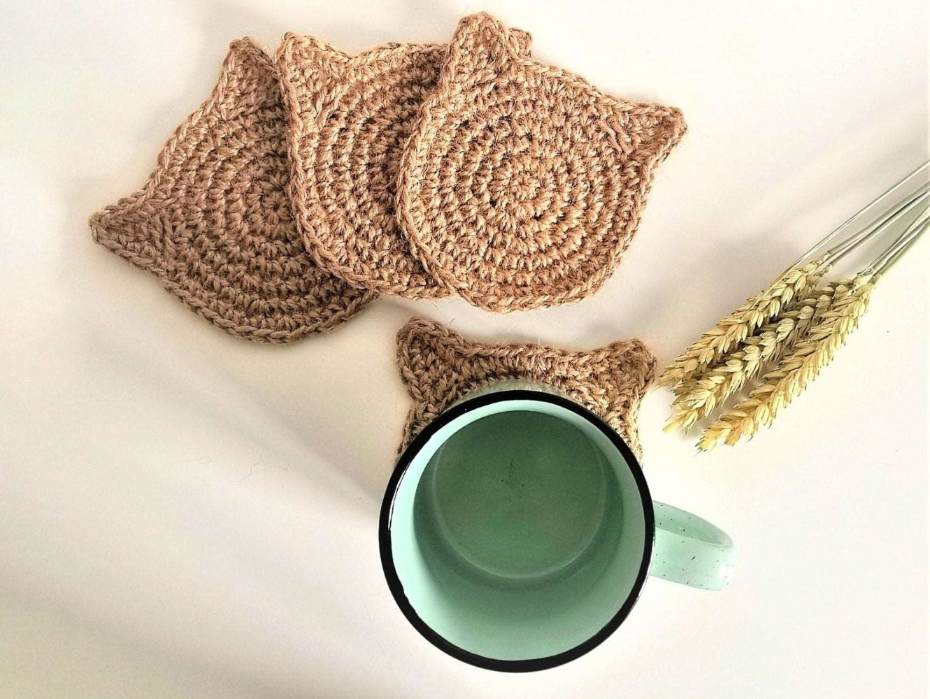 Crochet Cat Jute Coasters easy pattern #D1