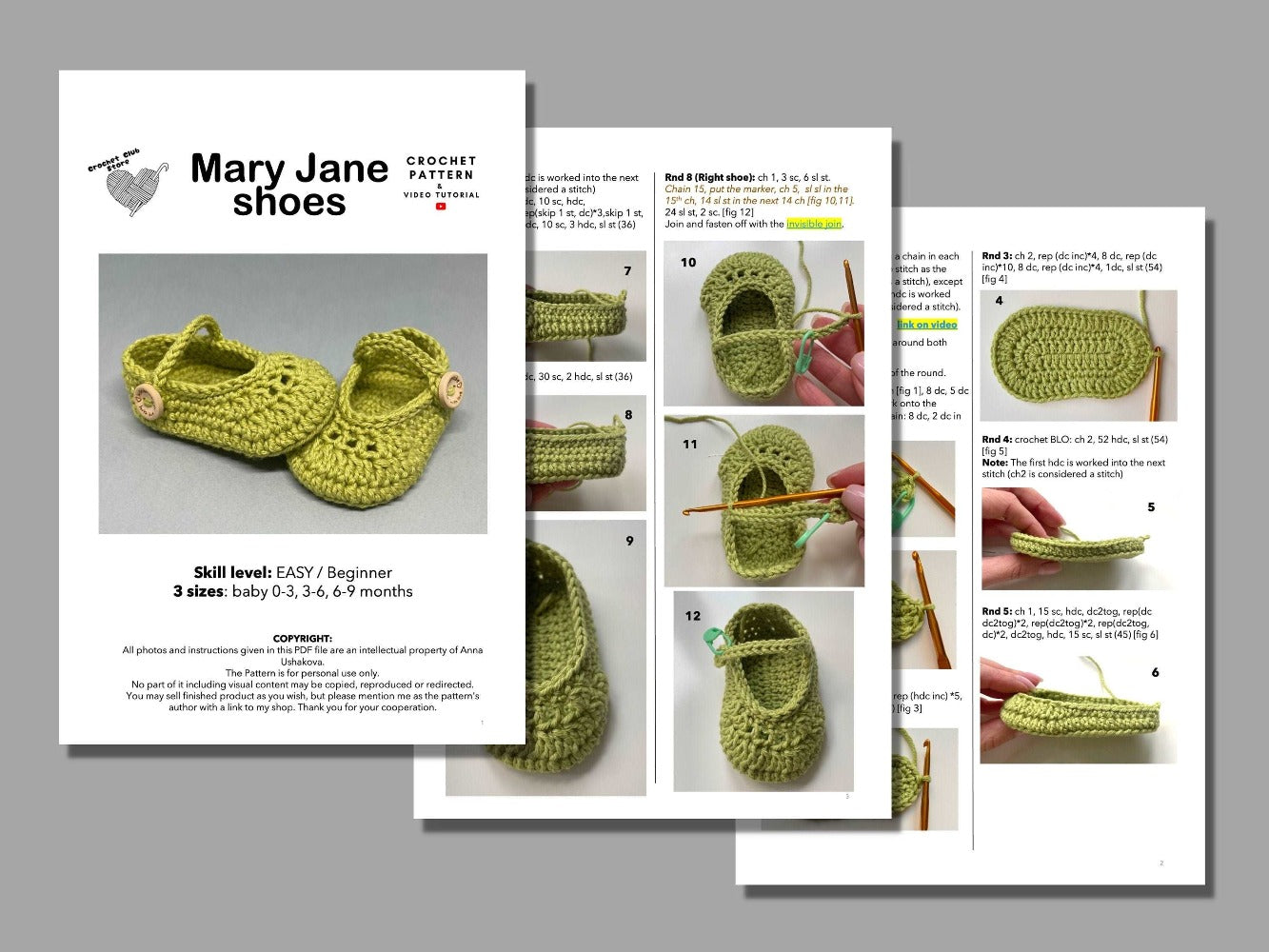 Crochet baby girl Mary Jane shoes pattern #B6
