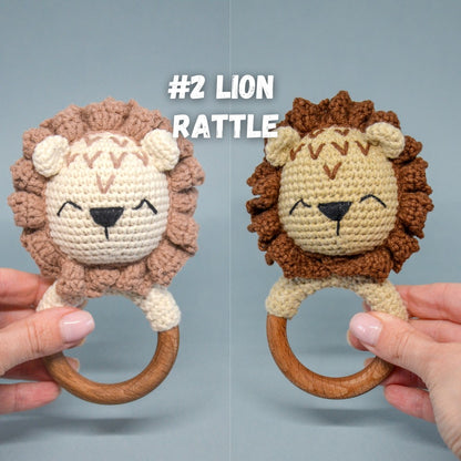 Set of 3 Amigurumi Baby Rattle Patterns - Bunny, Lion, Llama