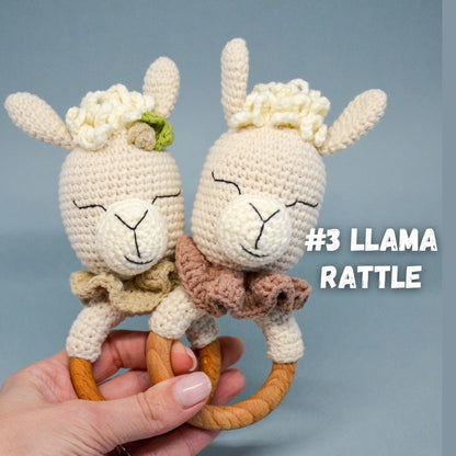 Set of 3 Amigurumi Baby Rattle Patterns - Bunny, Lion, Llama