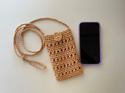 Crochet raffia crossbody bag pattern, mobile phone sleeve