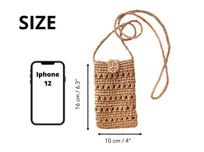 Crochet raffia crossbody bag pattern, mobile phone sleeve