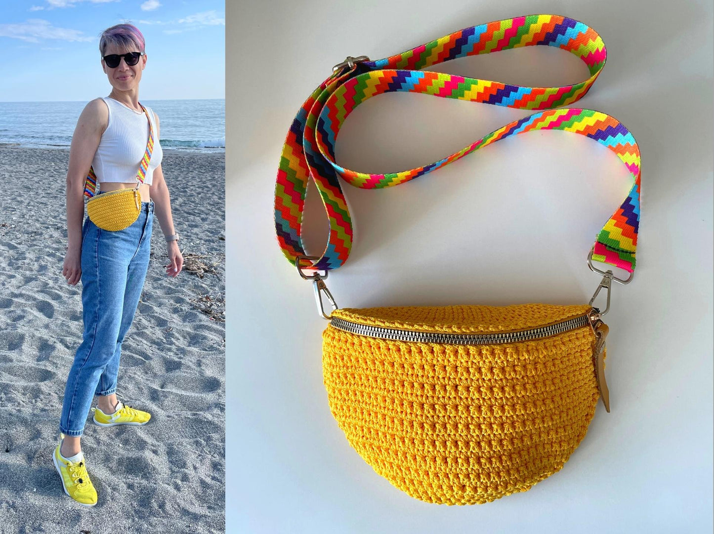 Crochet Fanny pack pattern | Beach sling bag unisex