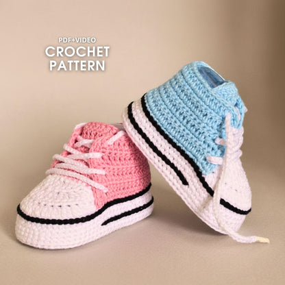 Crochet baby sneakers pattern with PDF and video tutorial