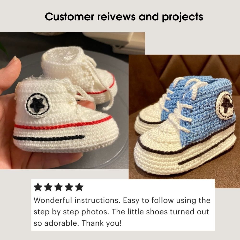 Customer photos and reviews of crochet baby shoes – Real examples of finished projects from happy buyers.