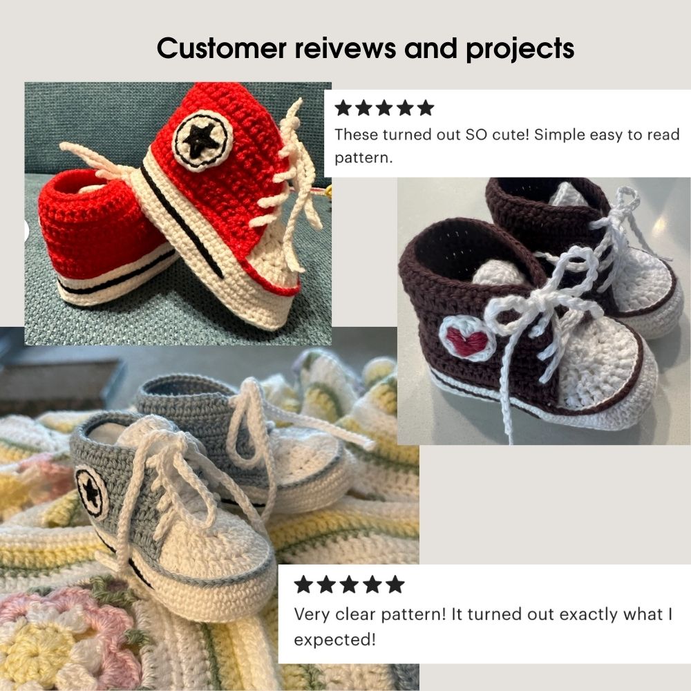 Customer photos and reviews of crochet baby shoes – Real examples of finished projects from happy buyers.