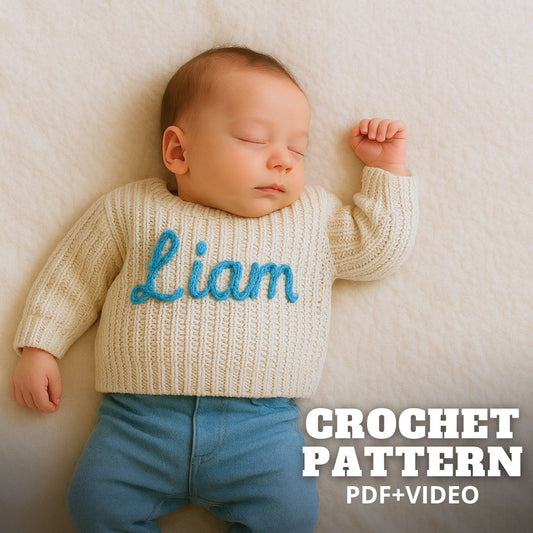 Crochet baby sweater pattern with name tutorial