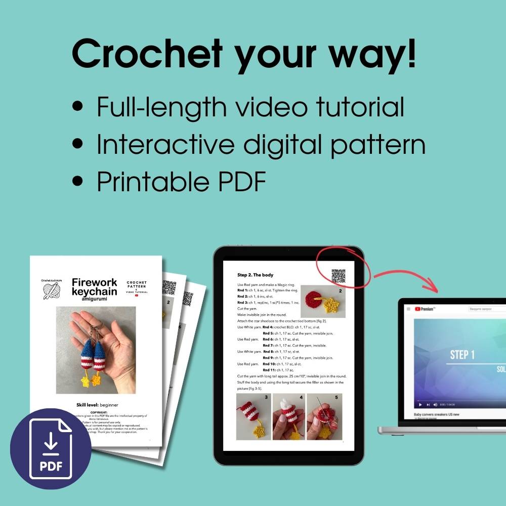 Firework keychain crochet pattern