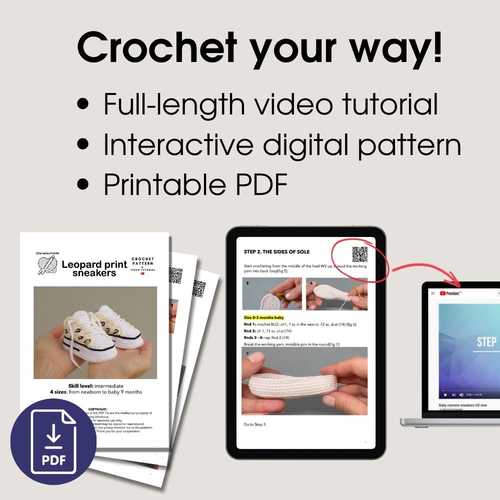 Crochet pattern with video tutorial – digital PDF download for baby sneakers