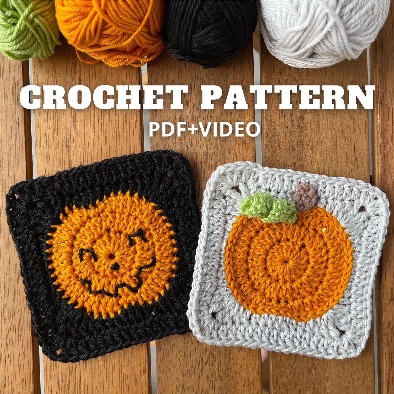 Pumpkin and rustic Granny Square crochet pattern
