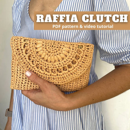 Easy crochet clutch bag pattern, raffia purse