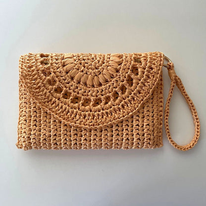 Easy crochet clutch bag pattern, raffia purse