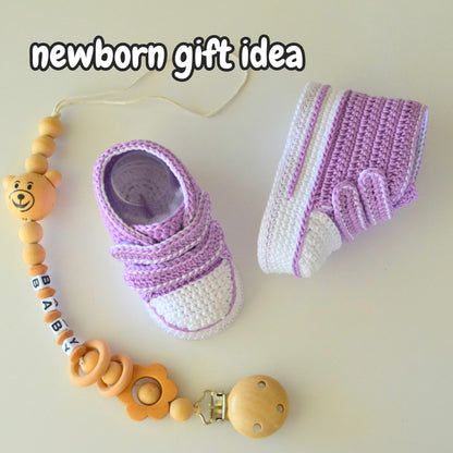 Crochet high top baby sneakers pattern, newborn Velcro booties