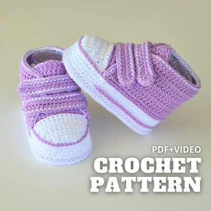 Crochet high top baby sneakers pattern, newborn Velcro booties