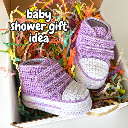 Crochet high top baby sneakers pattern, newborn Velcro booties