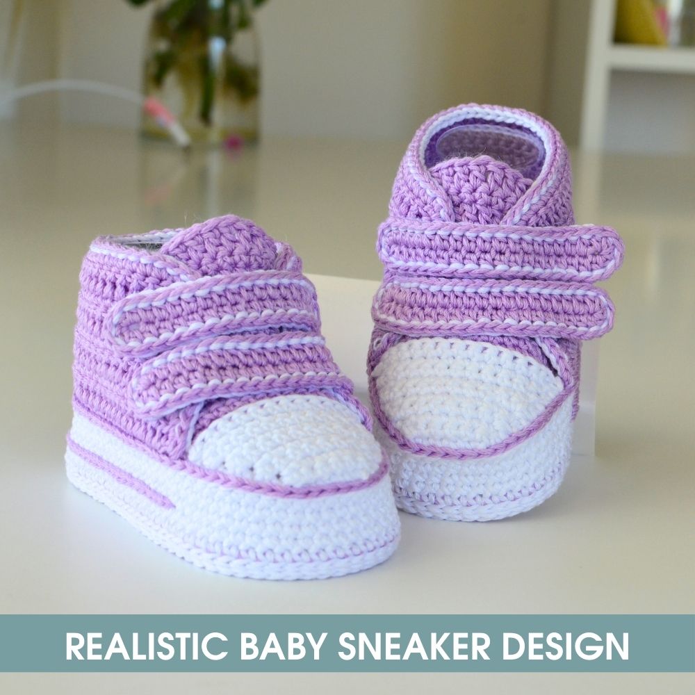 Realistic crochet baby sneaker booties – stylish crochet baby shoes pattern