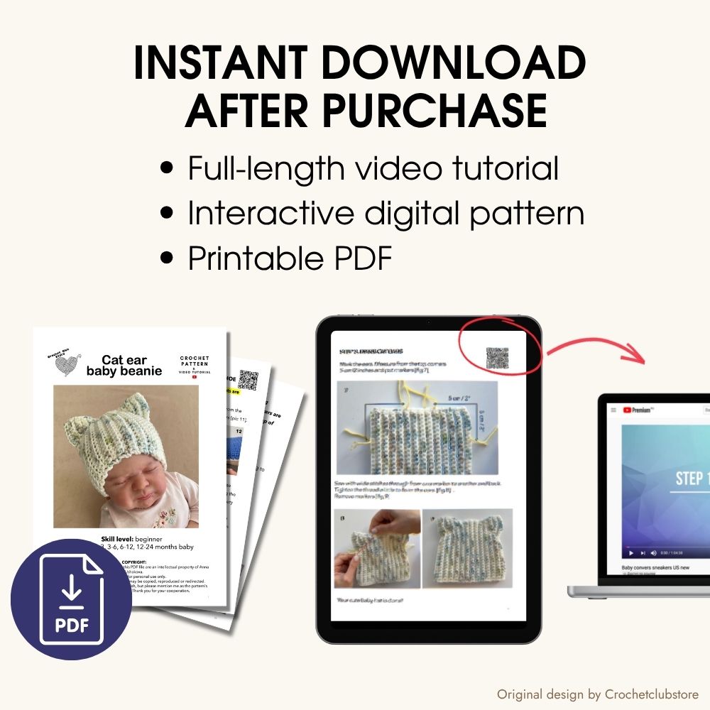 Instant download crochet pattern displayed on tablet and printable PDF pages