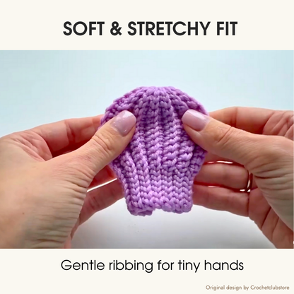 Soft and stretchy crochet baby mittens, ribbed crochet texture for comfortable fit on tiny baby hands