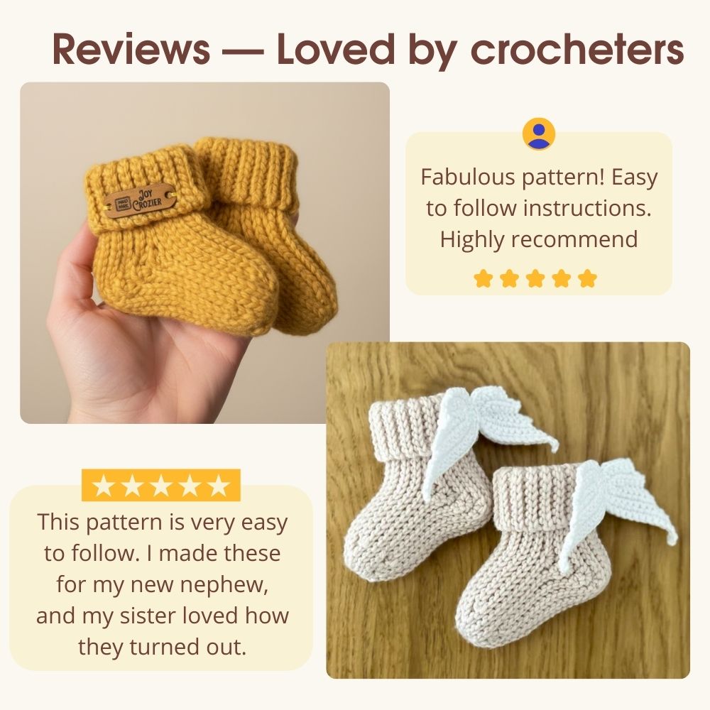 Finished crochet baby socks made by customers using this pattern, real results from crocheters