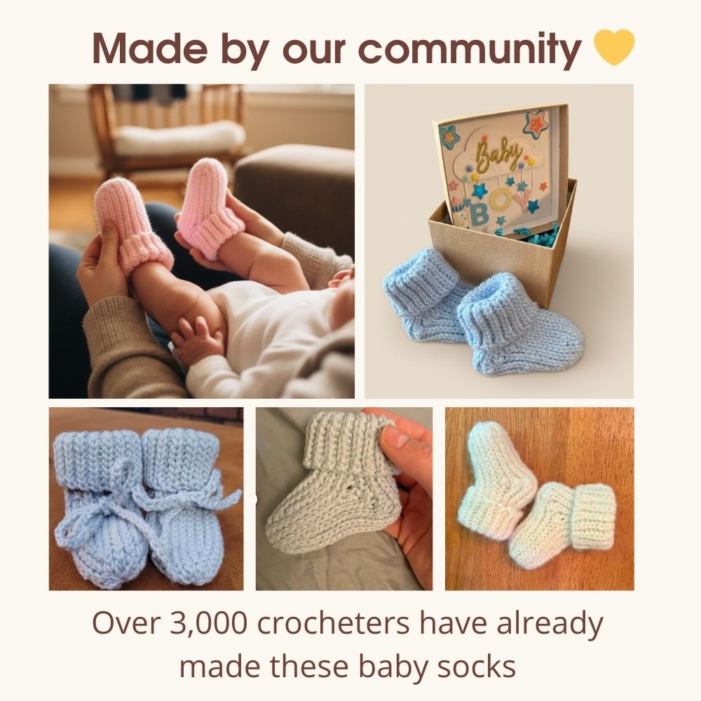 Crochet baby socks made by community of over 3000 crocheters, real handmade results from the pattern
