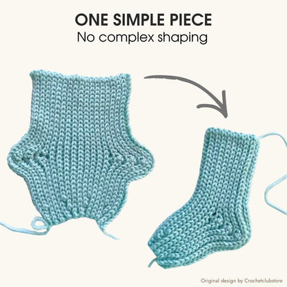 Simple crochet baby socks construction made from one flat piece, no complex shaping or heel