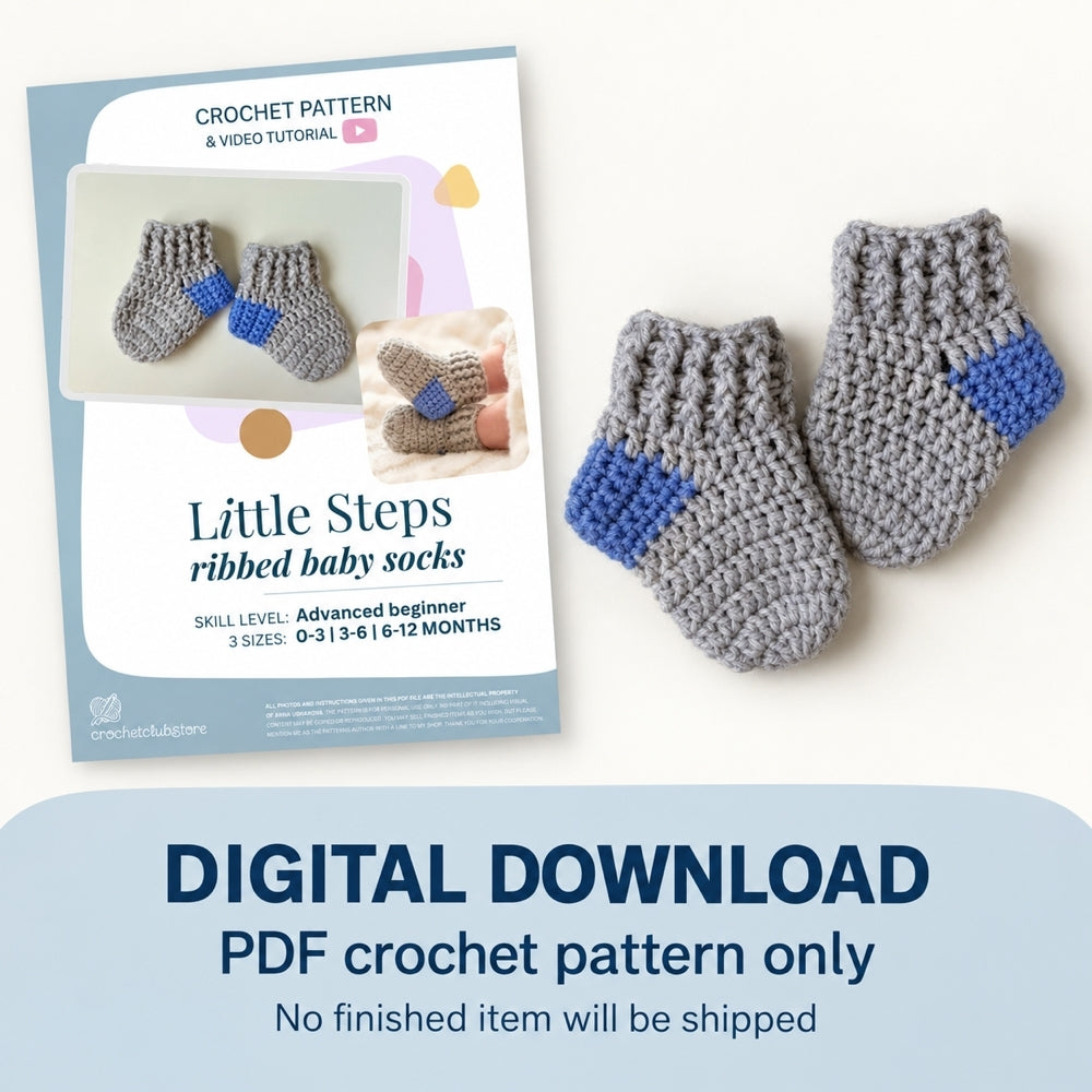 Ribbed Baby Socks Crochet Pattern – 3 Sizes