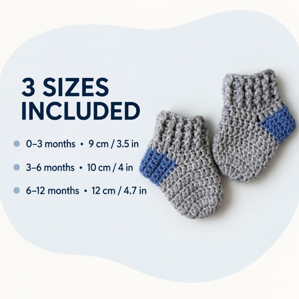 Ribbed Baby Socks Crochet Pattern – 3 Sizes