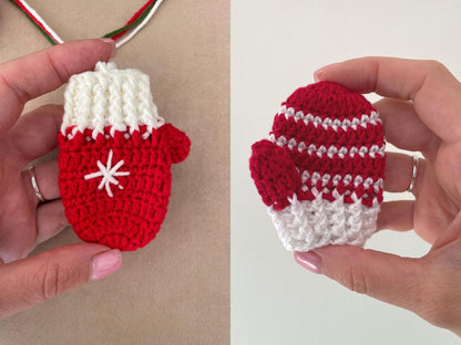 Crochet Christmas decorations patterns, mini socks, mittens