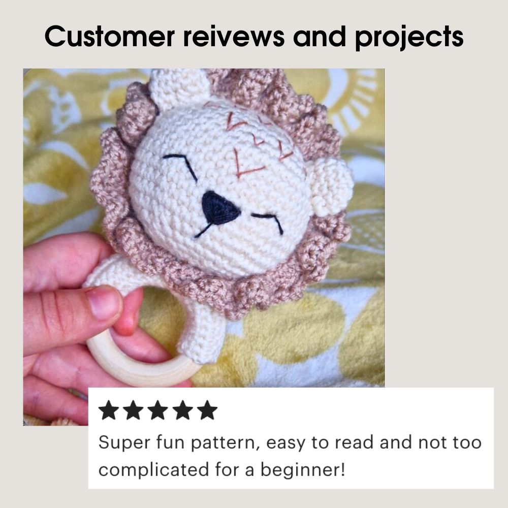 Lion baby rattle crochet pattern