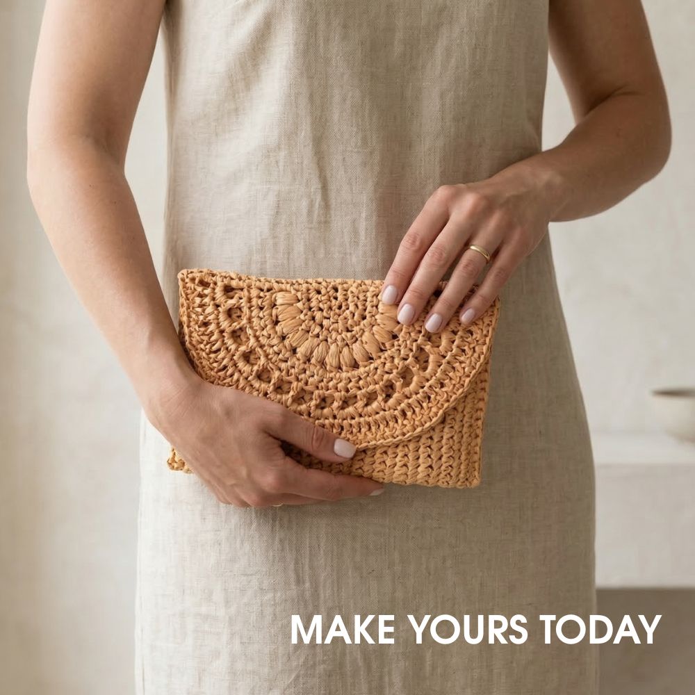 Crochet raffia clutch bag pattern PDF