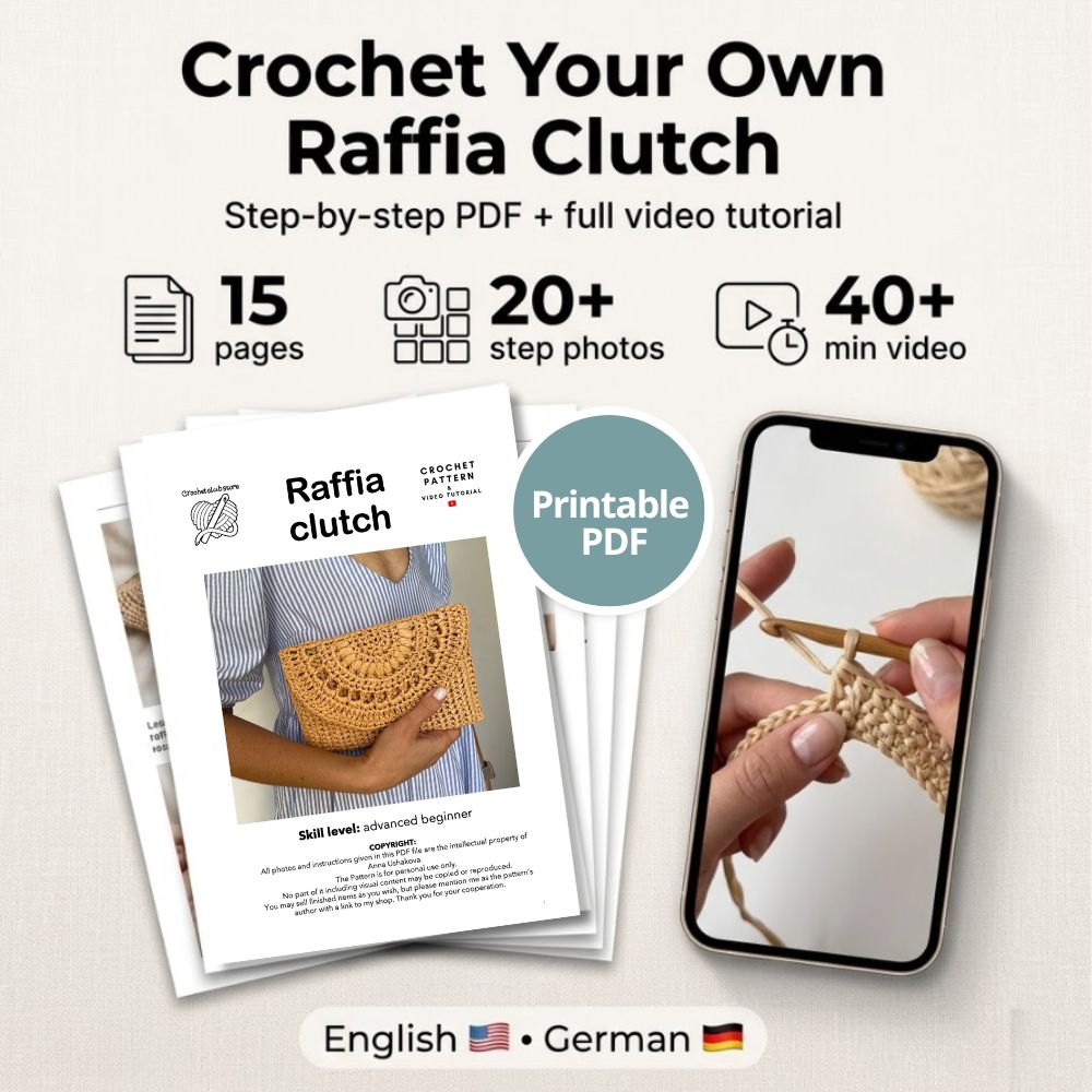 Crochet raffia clutch bag pattern PDF