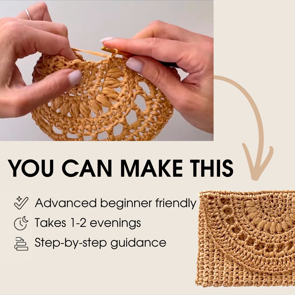 Crochet raffia clutch bag pattern PDF