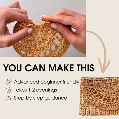 Crochet raffia clutch bag pattern PDF