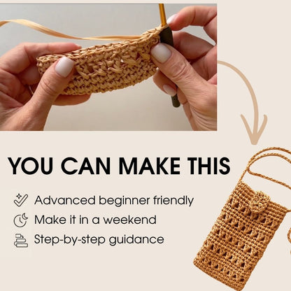 Lightweight summer phone purse made with raffia yarn