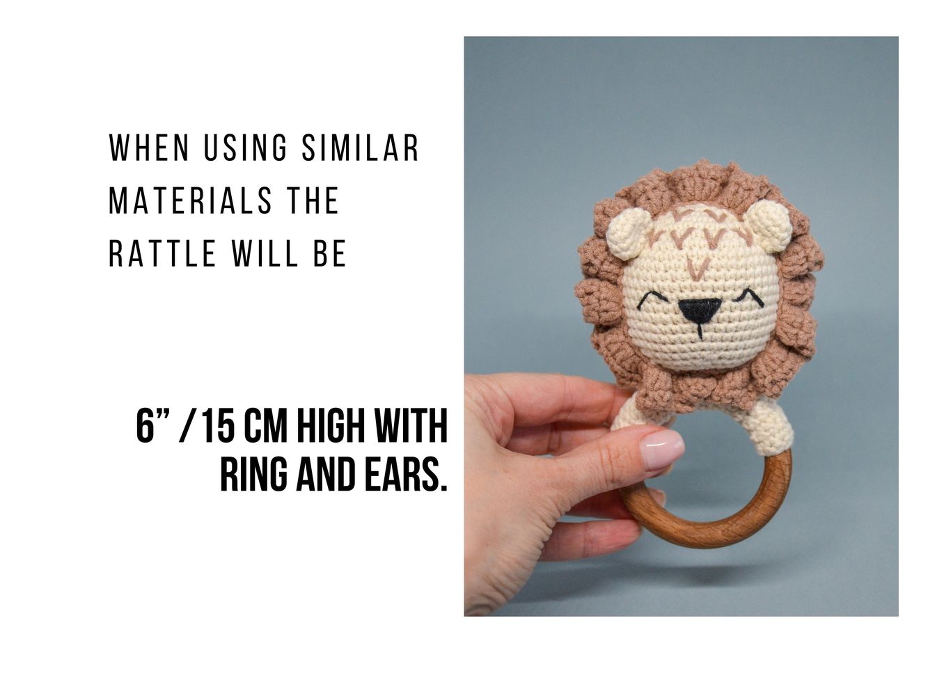 size of lion amigurumi rattle