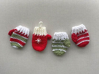 Crochet Christmas decorations patterns, mini socks, mittens